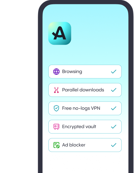 Aloha with browsing, parallel downloads, free no-logs VPN, encrypted vault and ad blocker built in